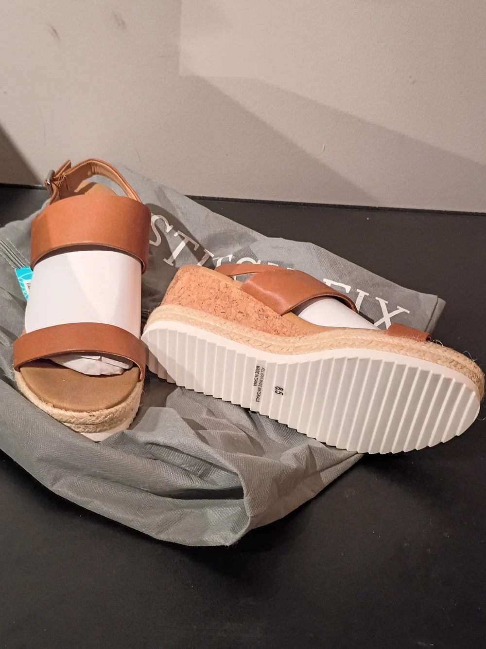 Report Brown and White Cork Espadrille Wedge Sandals